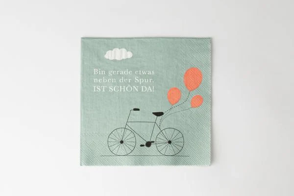 Serviette 33x33 cm mit Fahrradmotiv "Bin gerade etwas neben der Spur.." von räder design originelle Serviette