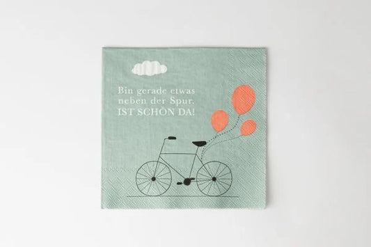 Serviette 33x33 cm mit Fahrradmotiv "Bin gerade etwas neben der Spur.." von räder design originelle Serviette