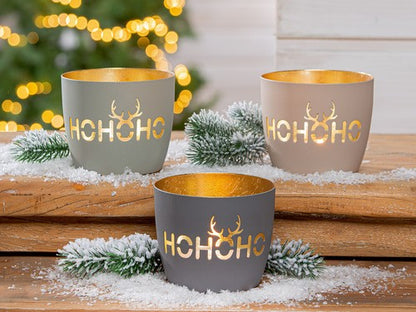 Windlicht „HoHoHo“ von Gilde – Metall-Windlicht mit Hirschgeweih Ø 10 cm