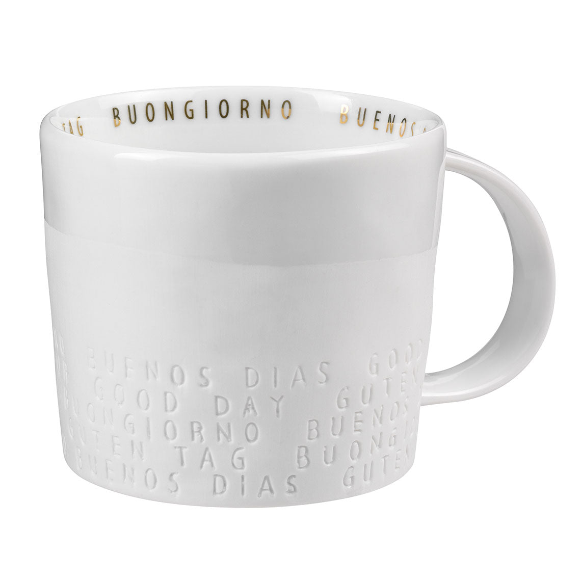 Tasse aus Porzellan " GUTEN TAG, BUONGIORNO " von räder design Exklusiv Frühstück