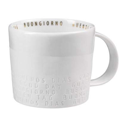 Tasse aus Porzellan " GUTEN TAG, BUONGIORNO " von räder design Exklusiv Frühstück