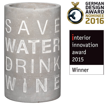Weinkühler "save water drink wine" aus Beton von räder Wein Geschenk originell
