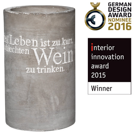 Weinkühler "Das Leben ist zu kurz..." aus Beton von räder