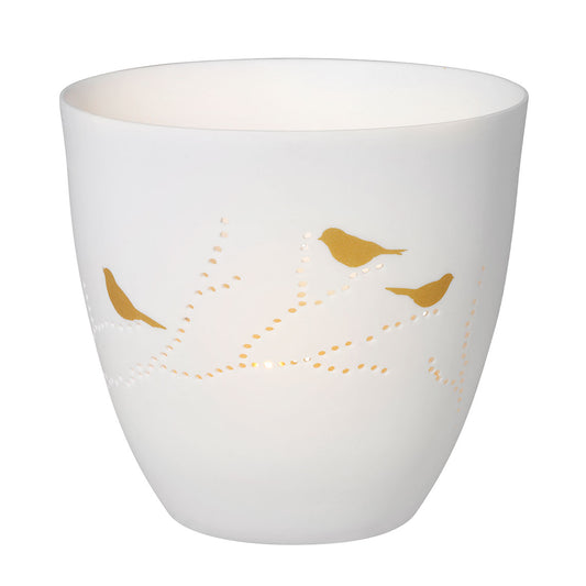 feiner Teelichthalter aus Porzellan "Vögel, gold" von räder exklusiv Design mit Vogel
